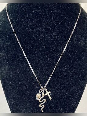 Icing Silver-Tone Skull, Snake and Cross Charm Necklace